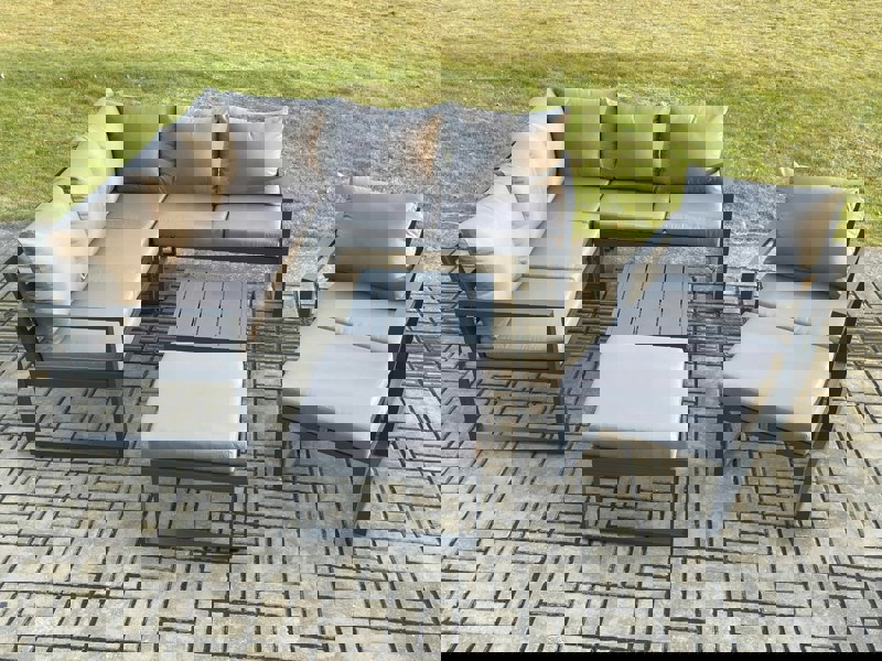 Fimous Outdoor Garden Furniture Set Aluminium Lounge Sofa Square Coffee Table Sets with Chair 2 Big Footstools Indoor Conservatory Set Dark Grey