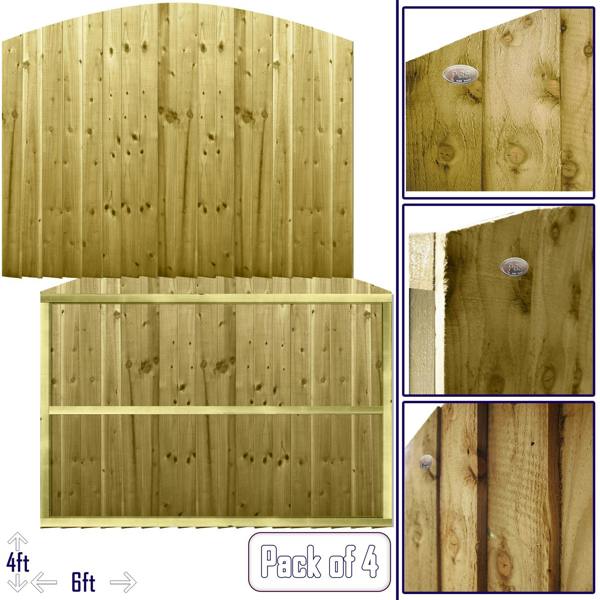 4 pack fence panel dome top feather edge fully framed [w.6ft x h.4ft] to shoulder 1