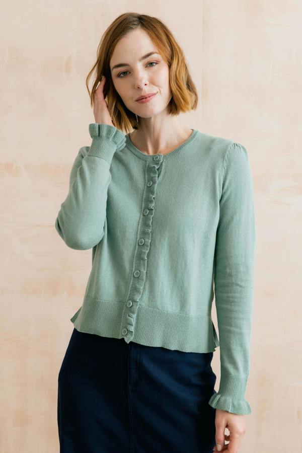 Lily & Me Lauren Ruffle Outfitter Cardigan Ocean