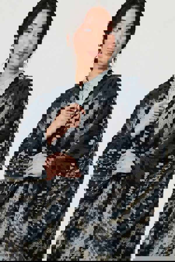 Grey | Aztec Print Relaxed Longline Poncho
