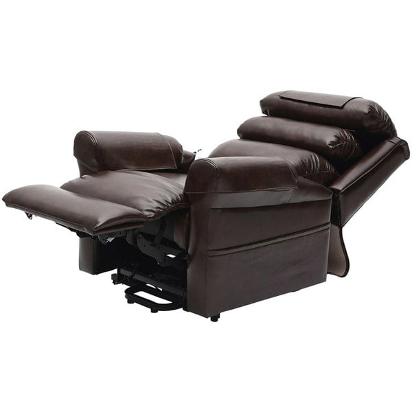 Dual Motor Rise and Recline Armchair - Waterfall Pillow - Chestnut PU Leather Loops