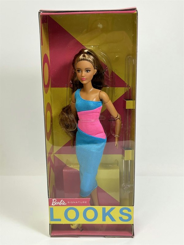 Mattel Barbie Signature Looks #15 Doll Brunette Ponytail Turquoise Pink Dress Mattel HJW82