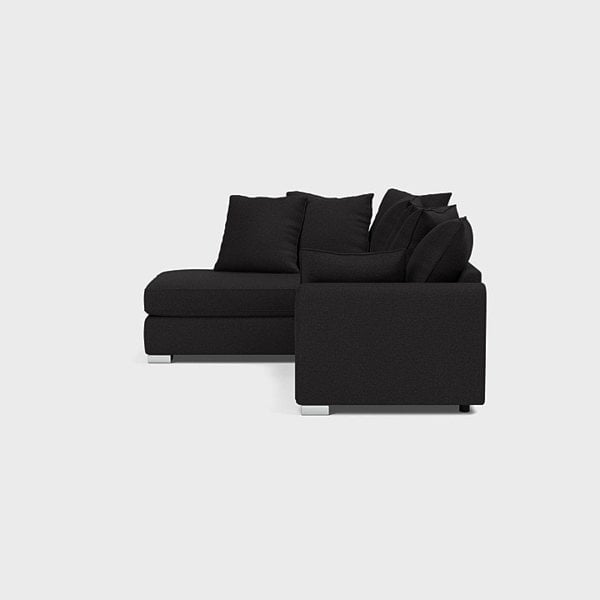 SQUAREBOXX Chiswick Chenille 4 Seater Fabric Corner Sofa in Black with Footstool
