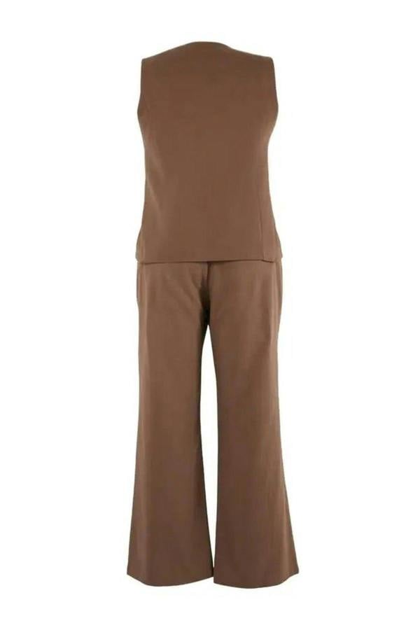 WOVCOR 2- Piece Wide Leg Linen Look Top and Bottom Set with Drawstring Front