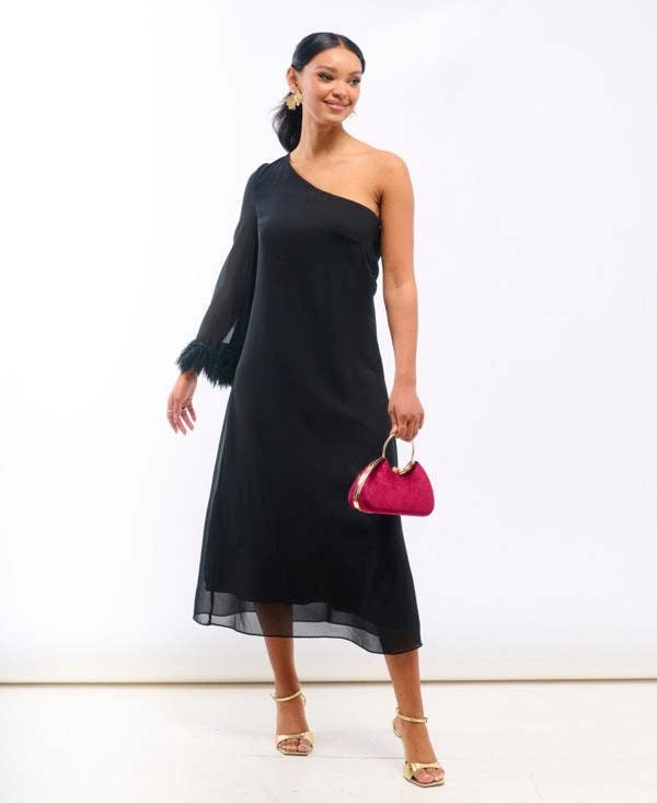 Black Feather Cuff Dress 