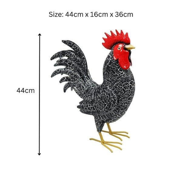 EDH Door Hardware Large Metal Black Cockerel (44cm x 16cm x 36cm) – Handcrafted Rustic Rooster Garden Ornament Farmyard Statue