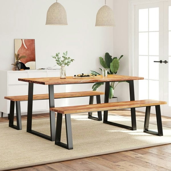 Berkfield 3 Piece Dining Set with Live Edge Solid Wood Acacia