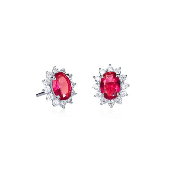 namana 925 Sterling Silver Red Cubic Zirconia Oval Halo Stud Earrings