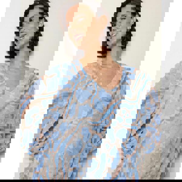 Blue Vanilla Abstract Print Puffball Top