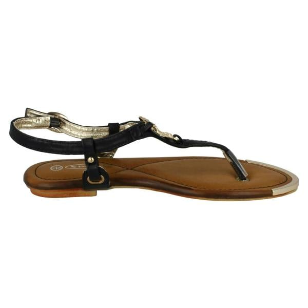 Spot On Ladies Spot On Flat Toe Post Sandal With Snake Trim