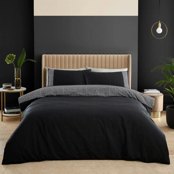 Artemis Greek Key Black Duvet Cover Set