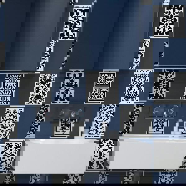 WT1566 - Calli Black and White Mediterranean Wall Tile Sticker Set - 15 cm x 15 cm - 24 pcs