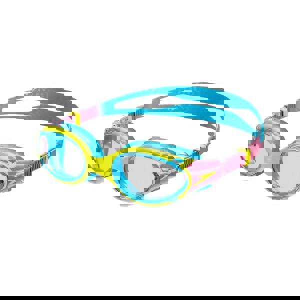 Speedo Biofuse 2.0 junior swim goggles in blue and yellow with clear lenses for kids