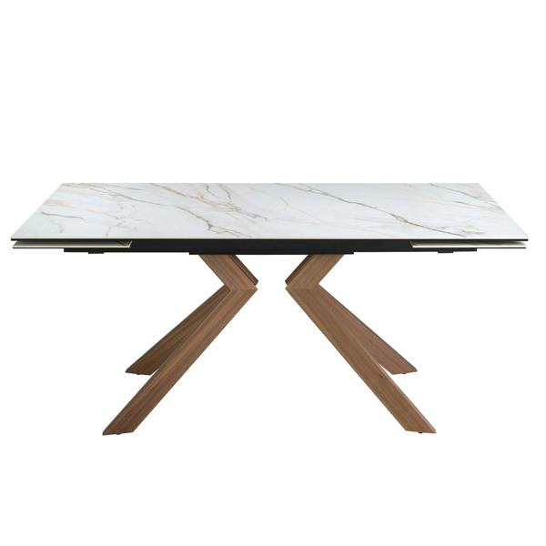 Angel Cerdá Rectangular extending dining table in porcelain marble and walnut effect steel 1120