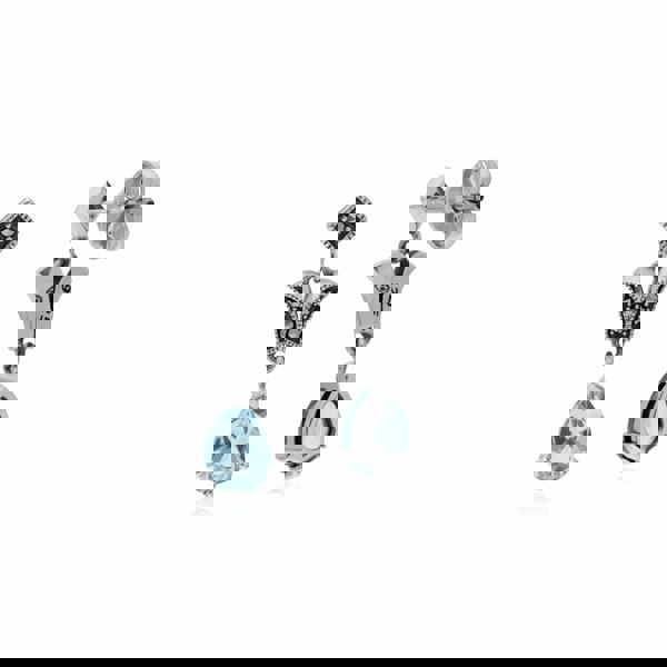 214E859602925 Art Nouveau Style Pear Blue Topaz & Marcasite Drop Earrings in 925 Sterling Silver 2