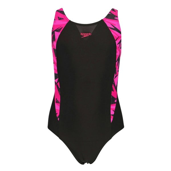 Speedo Girls Hyper Boom Splice One Piece Swimsuit - Black/Pink