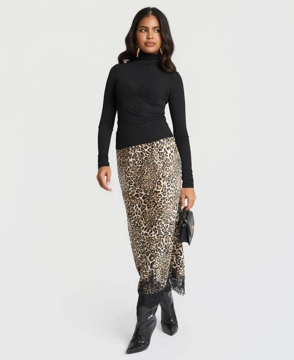 Needs No Label Leopard Satin Lace Mix Skirt
