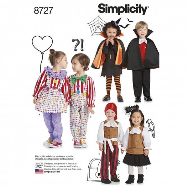 Simplicity Sewing Pattern 8727, Costumes for Kids, A (1/2-1-2-3-4) - Intermediate