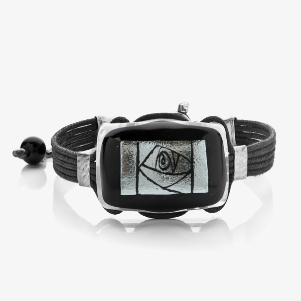 T. H. Baker Black Mist Large Square Glass Bracelet BKMT02B