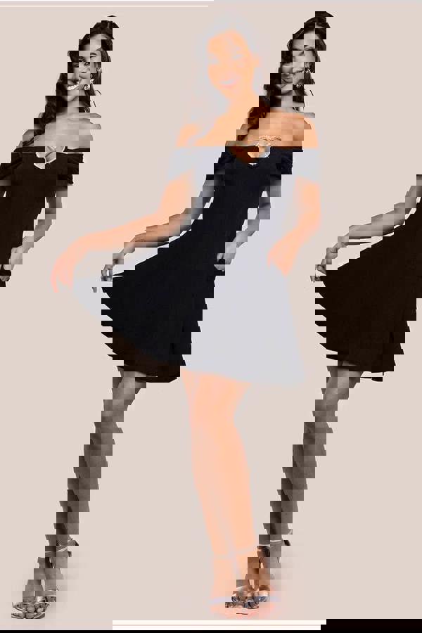 Diamante Heart Trim A-Line Mini Dress - Black DR4700