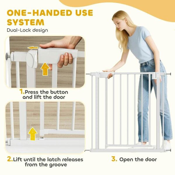 Baby Gate, Pet Safety Gate Pressure Fit, 76-81cm Wide with Two-Way Open, One-Hand Opening
