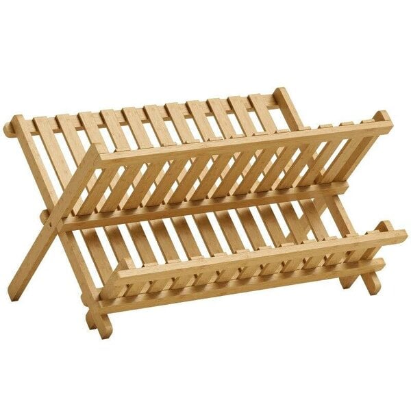 Kitchen Storage Unit, 2-Tier Foldable Kitchen Storage Rack with Slatted Draining Shelves, Natural Wood Finish