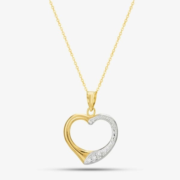 T. H. Baker 9ct Two Colour Gold Half Textured Open Heart Pendant Necklace UPD2302YW