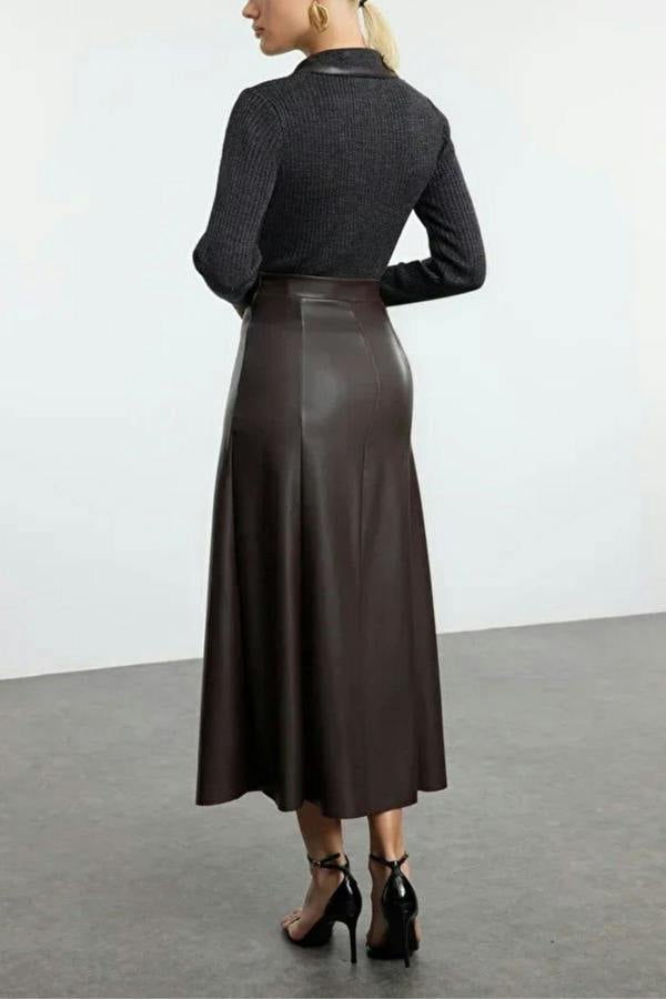 WOVCOR Faux Leather High Waist Maxi Skirt
