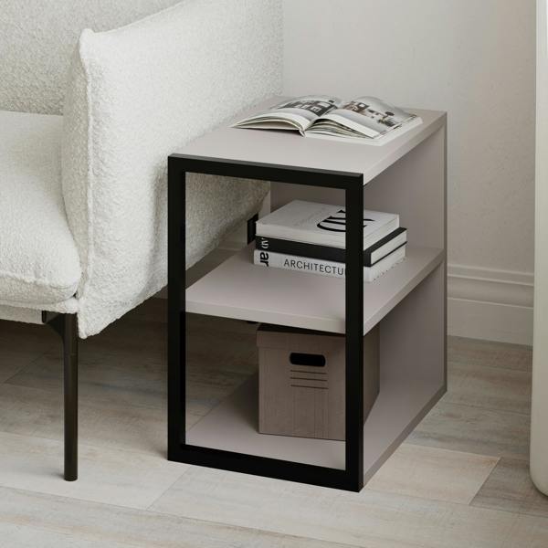 Decortie Modern Echo 3-Tier Sofa End Table, Single Small Side Table, Bedside Table with Metal Frame 30(W)x42(D)cm