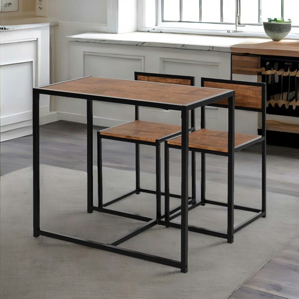 Rafaelo Mobilia Industrial 3-Piece Dining Rustic Table Set