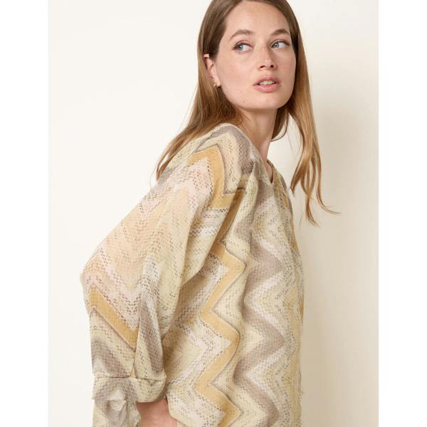 Blue Vanilla Zig Zag Round Neck Oversized Top