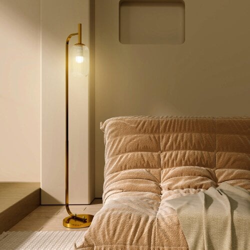 Wyld Haus Zizi Metal Gold Tone LED Floor Lamp With Glass Shade And Adjustable Brightness
