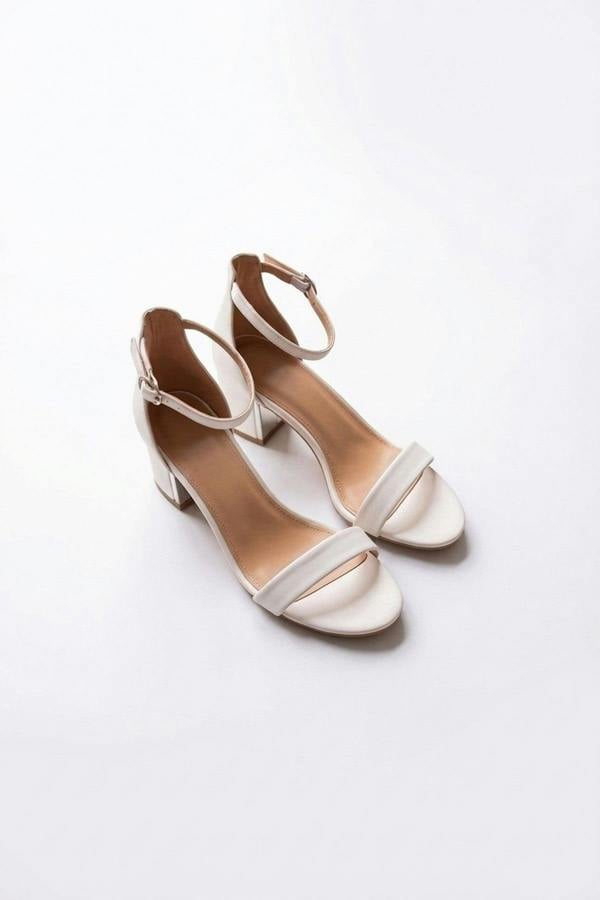 Zara Womens Ankle Strap Block Heel Sandals - WHITE_wb