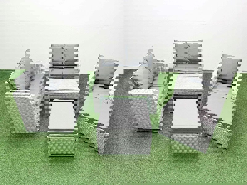 Fimous High Back Poly Rattan Garden Furniture Set - Light Grey Indoor/Outdoor Patio Set with Reclining Chair & Oblong Coffee Table