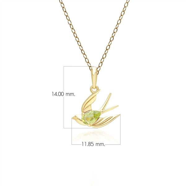 253P340801925 ECFEW™ Creator Peridot Hummingbird Pendant Necklace in Gold Plated Sterling Silver Dimensions