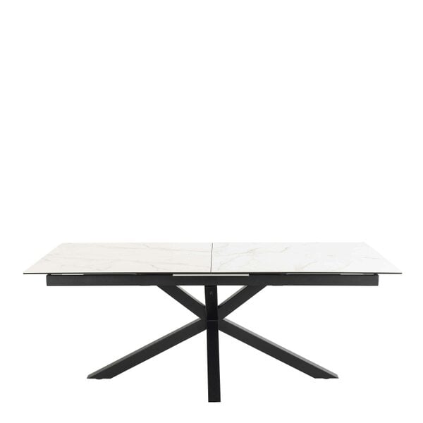 Wyld Haus Perth 200cm White Ceramic Extendable Dining Table Industrial Black Metal Legs