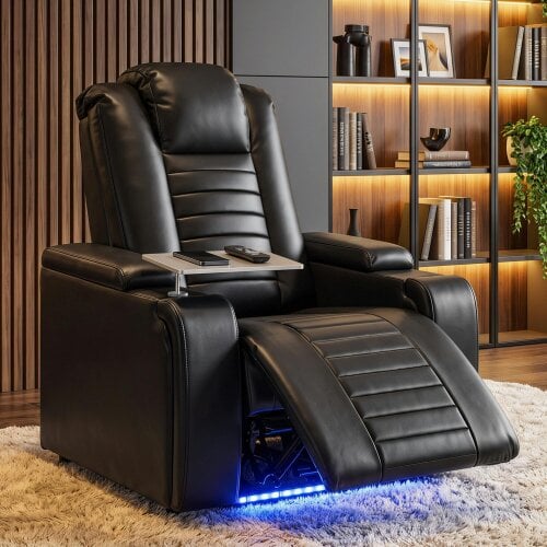 HOMCOM Electric Recliner Armchair w/ Type C+USB, LED Light, Storage, Black