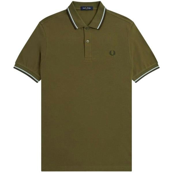 Fred Perry Mens Double Tipped Collar Polo Shirt - Dark Green - 