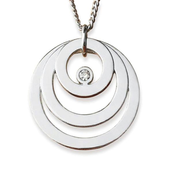 Christopher James of London Sterling Silver Triple Disc Personalised Family Necklace With Diamond or Crystal