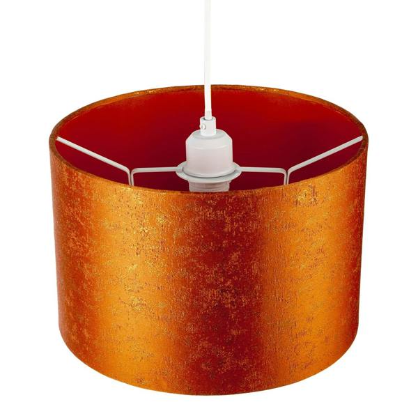 Rustic Orange Jacquard Fabric Lamp Shade with Gold Foil Fleck Accents Image 3