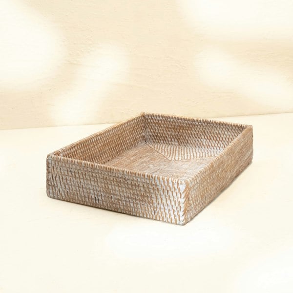 White wash rattan A4 paper tray lifestyle desk organiser wicker