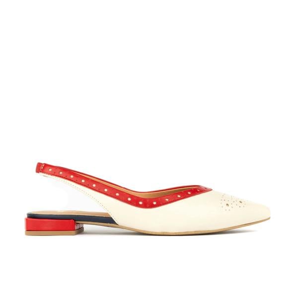 Embassy London Holly Brogue - Cream & Red & Blue - Women's Leather Flat Slingback