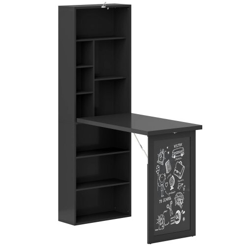 Wyld Haus Havizi 98cm Black 3 Section Work Desk With Chalkboard And Storage