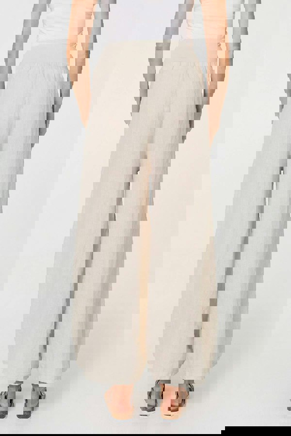 Beige | Sequin Embellished Wide Leg Trousers
