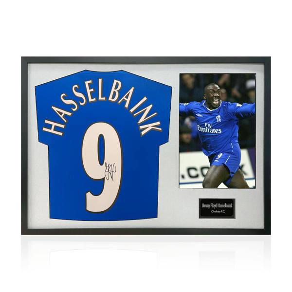 Jimmy Floyd Hasselbaink Signed Chelsea Shirt Classic Frame.