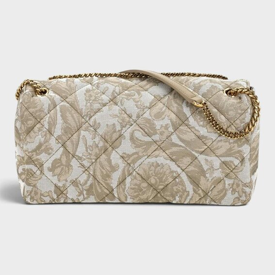 Versace Medusa Baroque Print Quilted Shoulder Bag Gold-Tone Beige