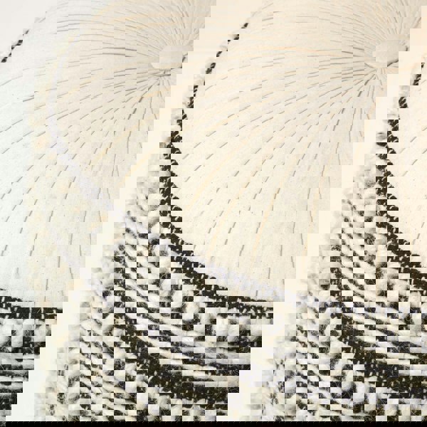 HOMESCAPES Priya Cream & Black Macrame Boho Pouffe - 40 cm Tall