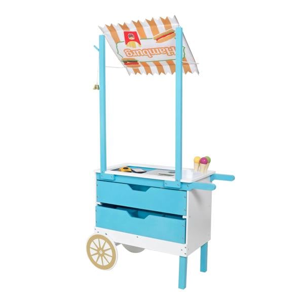 HYGRAD BUILT TO SURVIVE Kids Wooden Food Cart Ice Cream Shop Toy Childrens 3+ Burger Cart Pretend Play Toy With Accessories Large Gift Play Set