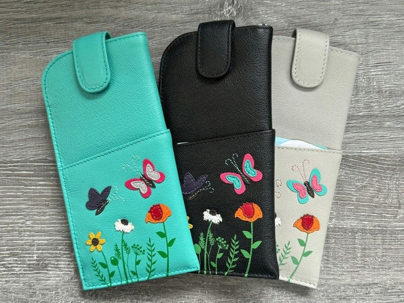 Mala Leather Sophia Leather Glasses Case with Butterflies & Flowers