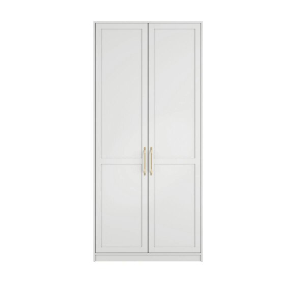 Wyld Haus Kahs White Wooden 2 Door Storage Wardrobe Gold Handles